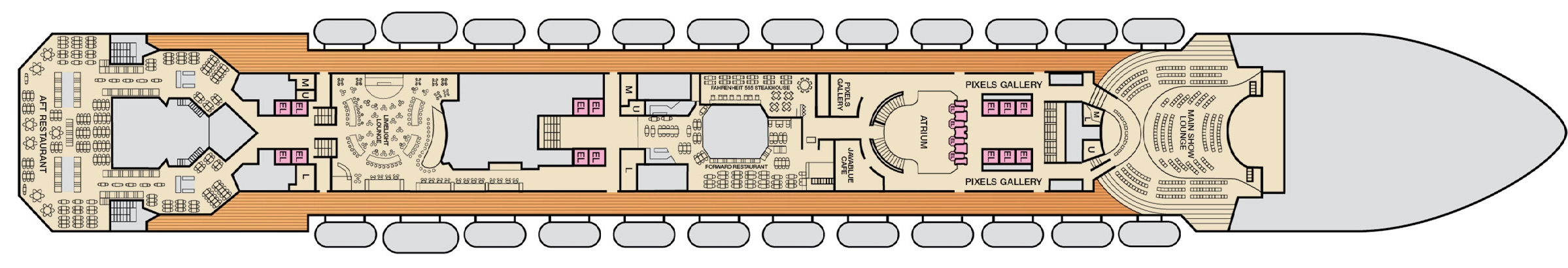 Carnival Radiance, Deck 4: official cabin and venue layout