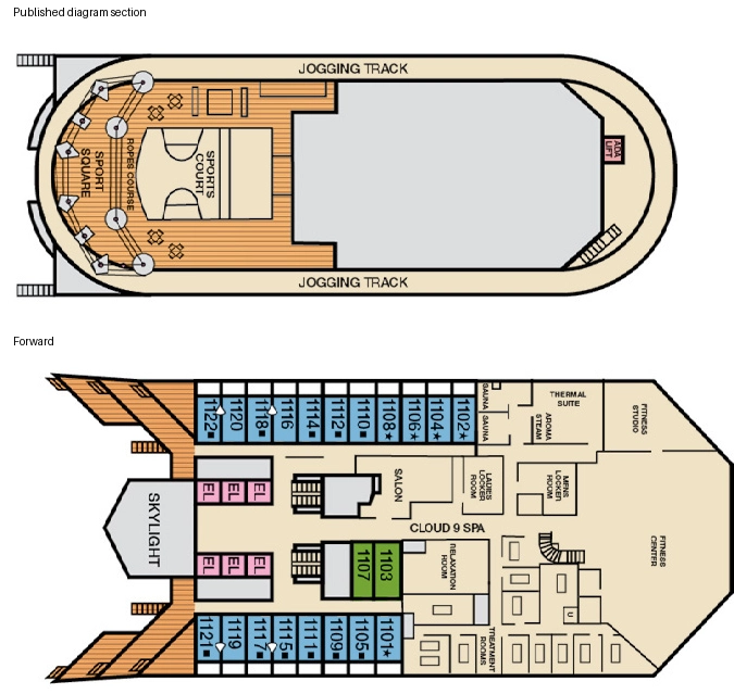 Carnival Radiance, Deck 11: official cabin and venue layout
