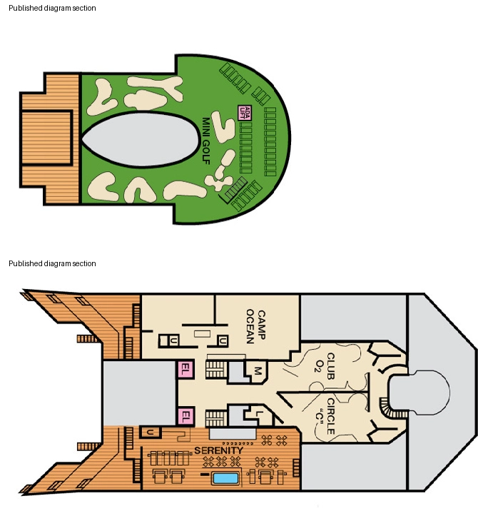 Carnival Radiance, Deck 12: official cabin and venue layout