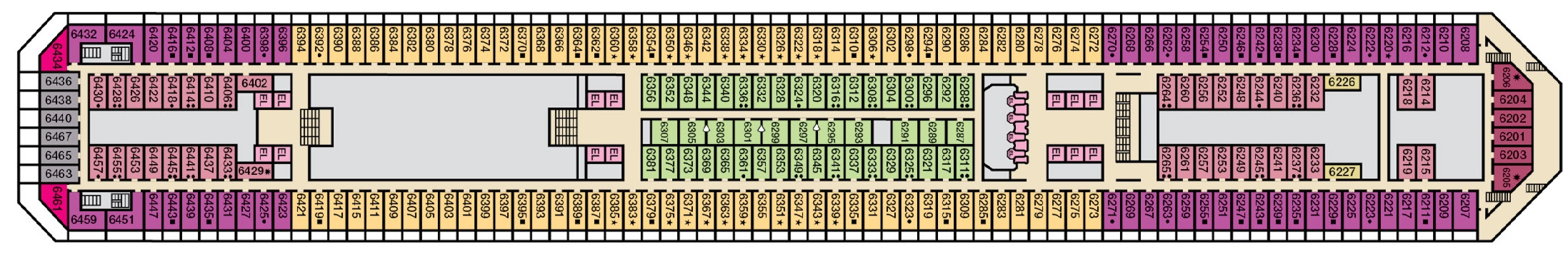 Carnival Radiance, Deck 6: official cabin and venue layout