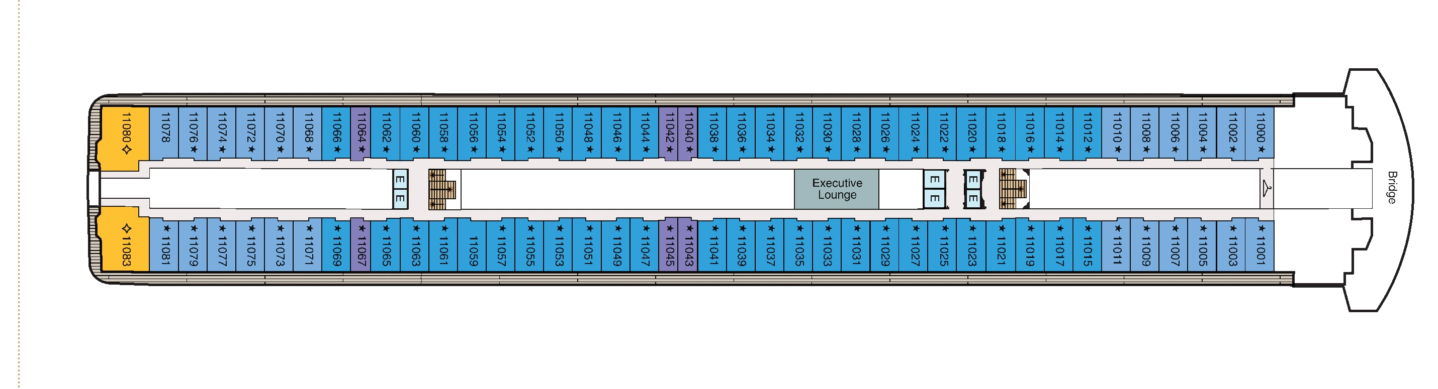 Oceania Riviera, Deck 11: official cabin and venue layout