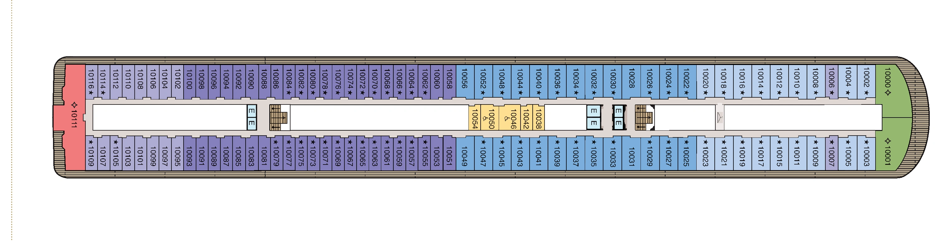 Oceania Riviera, Deck 10: official cabin and venue layout