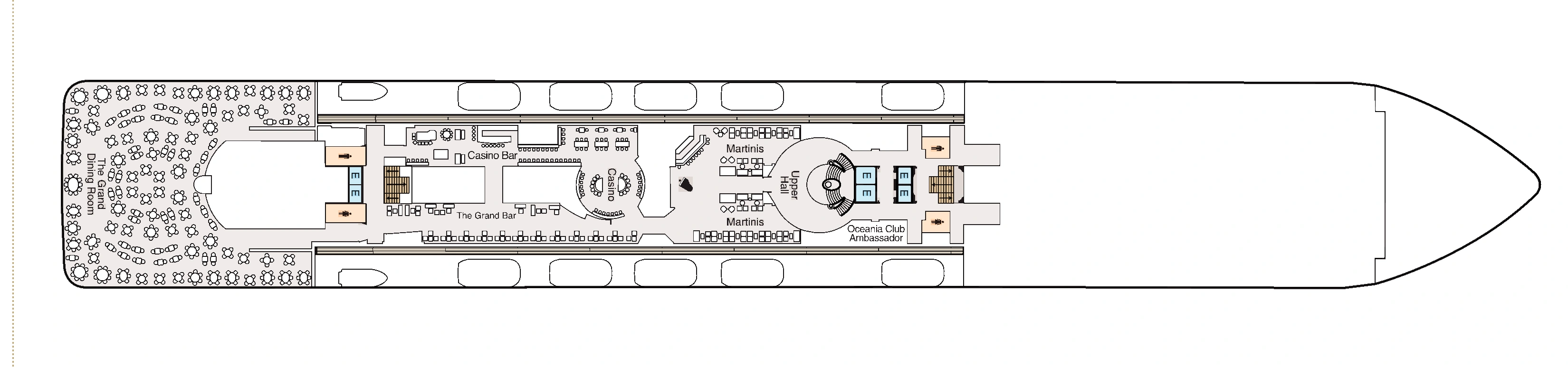 Oceania Riviera, Deck 6: official cabin and venue layout