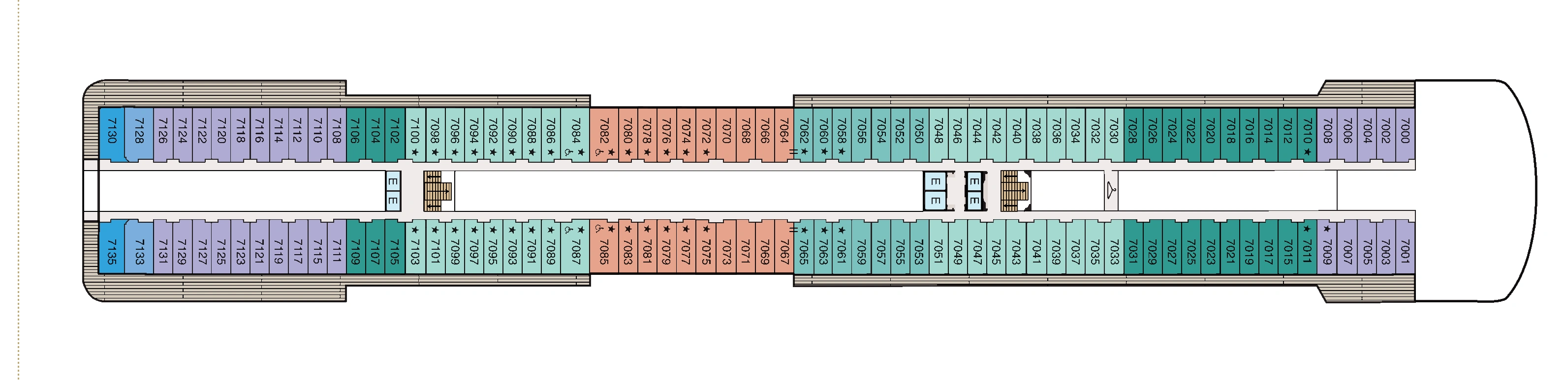 Oceania Riviera, Deck 7: official cabin and venue layout