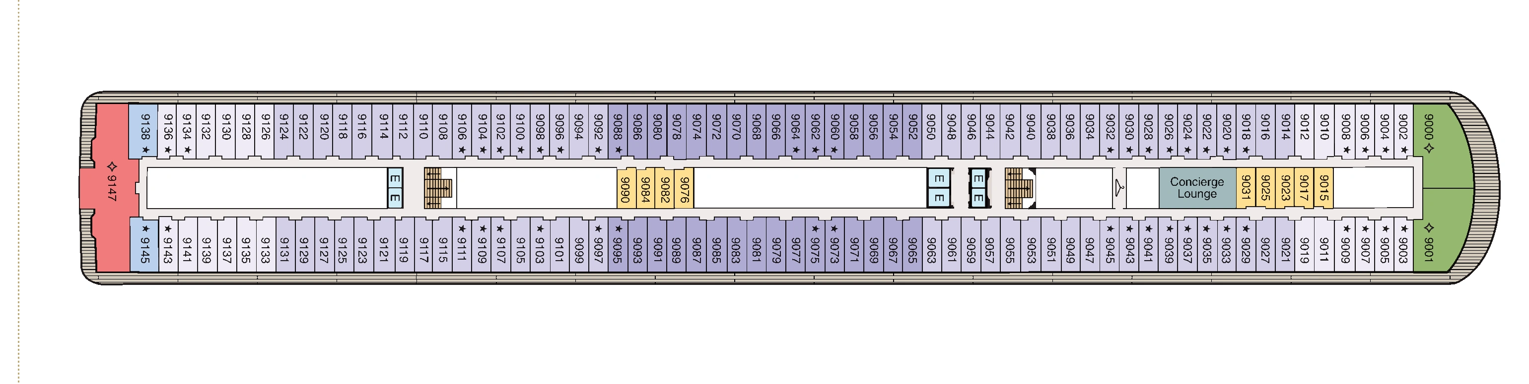 Oceania Riviera, Deck 9: official cabin and venue layout
