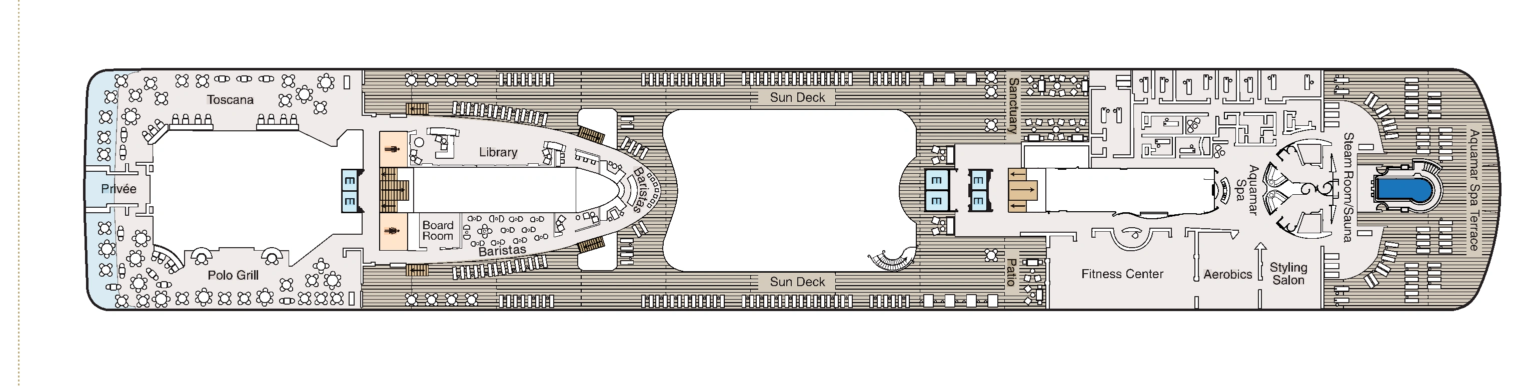 Oceania Riviera, Deck 14: official cabin and venue layout