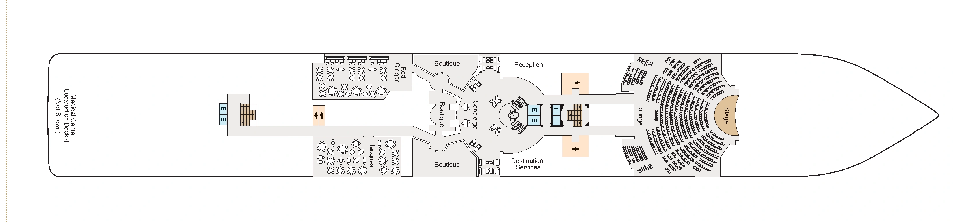 Oceania Riviera, Deck 5: official cabin and venue layout