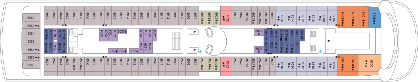 Marella Discovery 2, Deck 8: official cabin and venue layout