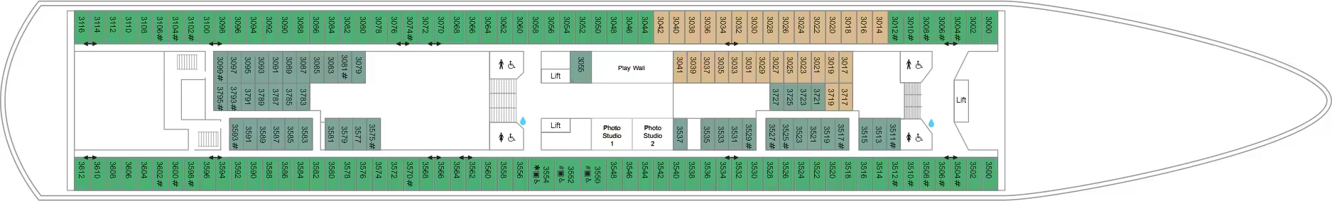 Marella Discovery 2, Deck 3: official cabin and venue layout