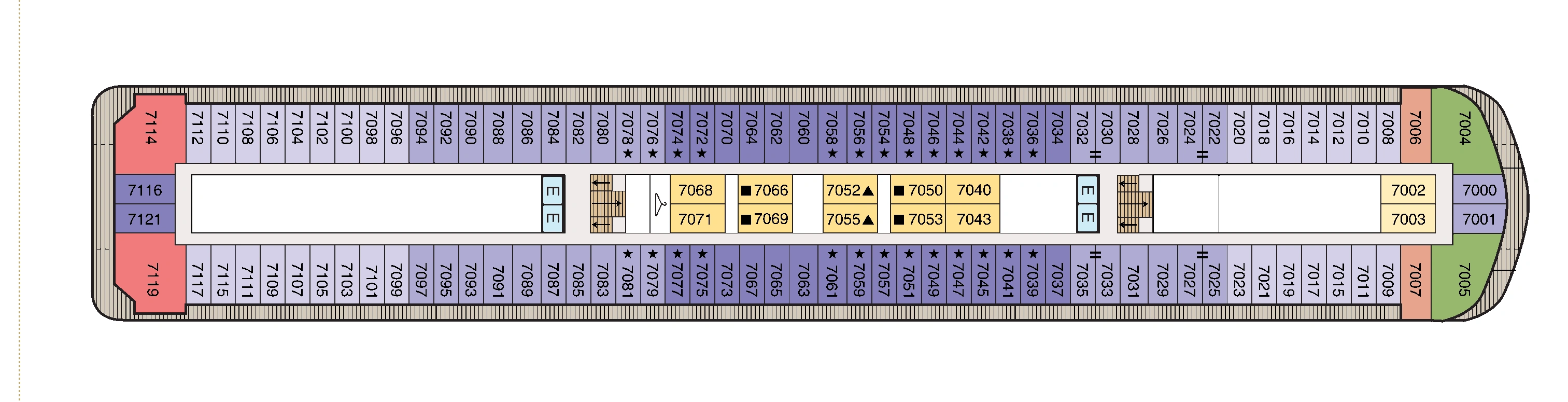 Oceania Sirena, Deck 7: official cabin and venue layout
