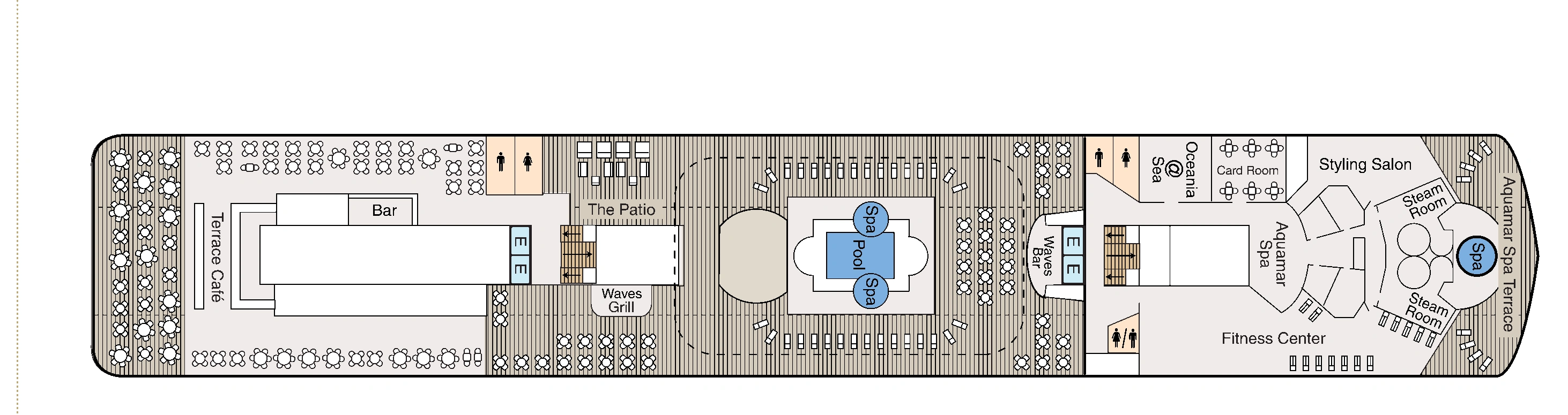 Oceania Sirena, Deck 9: official cabin and venue layout