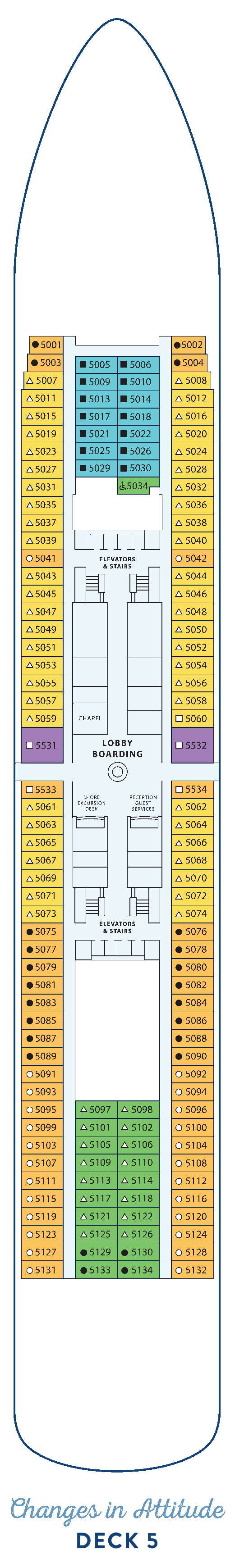 Margaritaville at Sea Paradise, Deck 5: official cabin and venue layout