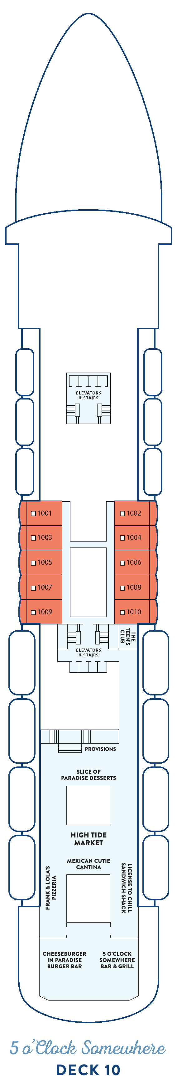 Margaritaville at Sea Paradise, Deck 10: official cabin and venue layout