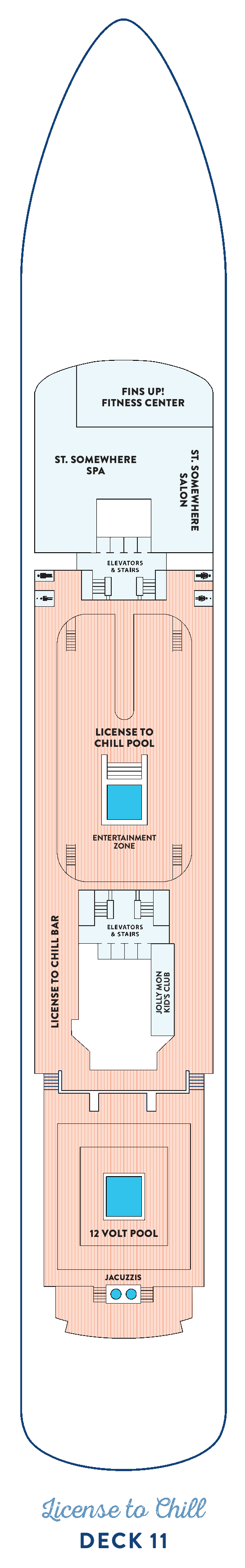 Margaritaville at Sea Paradise, Deck 11: official cabin and venue layout
