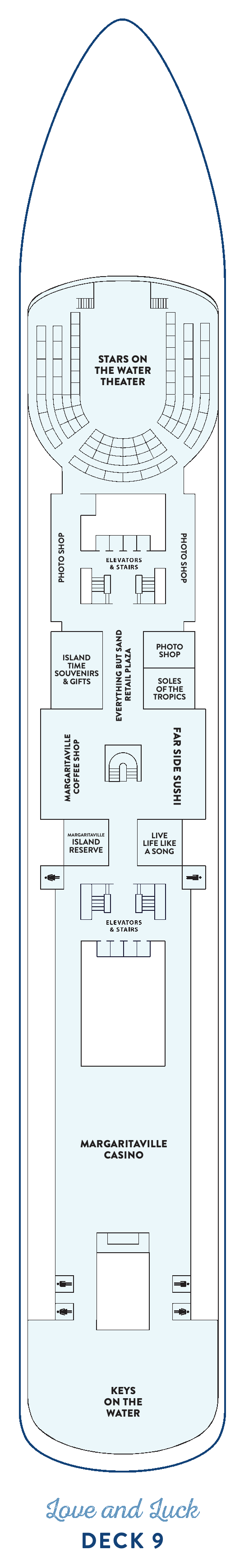 Margaritaville at Sea Paradise, Deck 9: official cabin and venue layout
