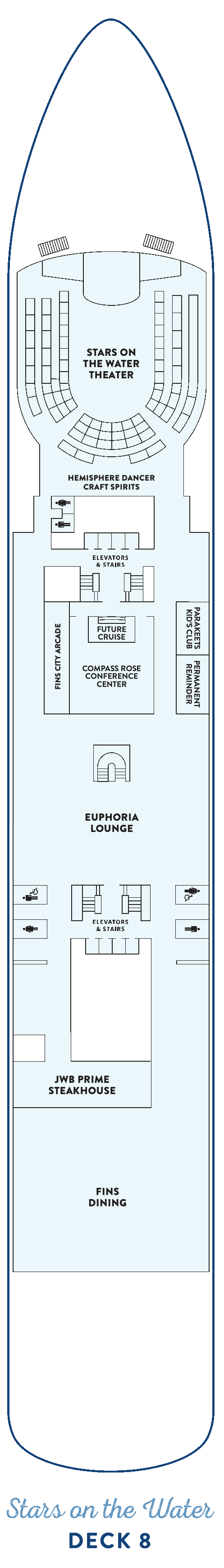Margaritaville at Sea Paradise, Deck 8: official cabin and venue layout