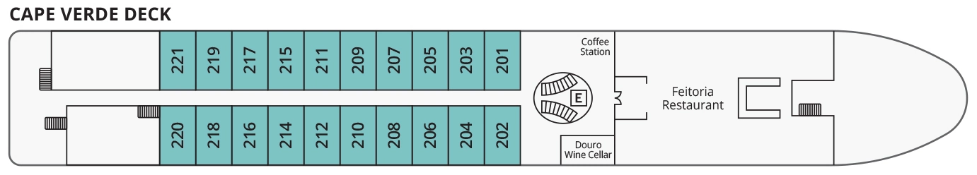 S.S. São Gabriel, Deck 2: official cabin and venue layout