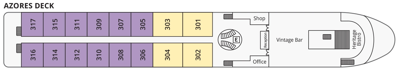 S.S. São Gabriel, Deck 3: official cabin and venue layout