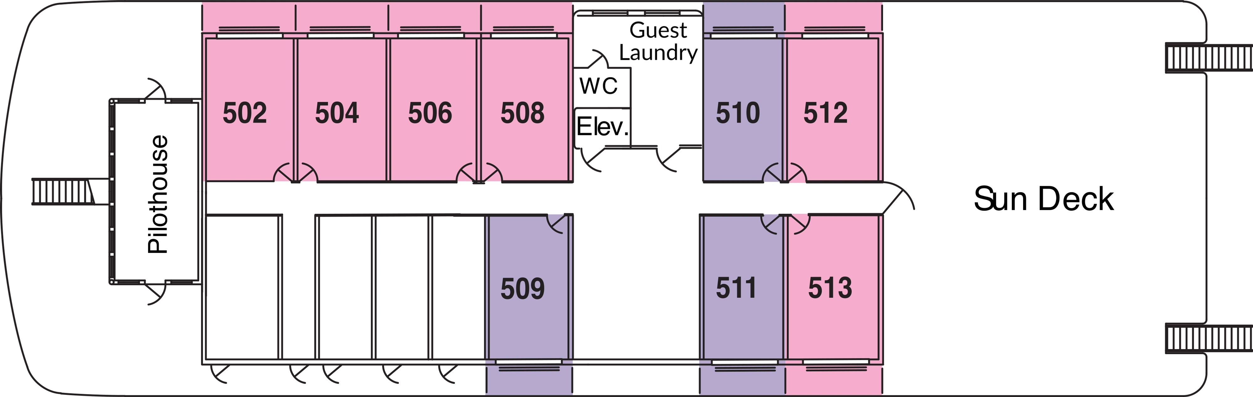 American Heritage, Deck 5: official cabin and venue layout