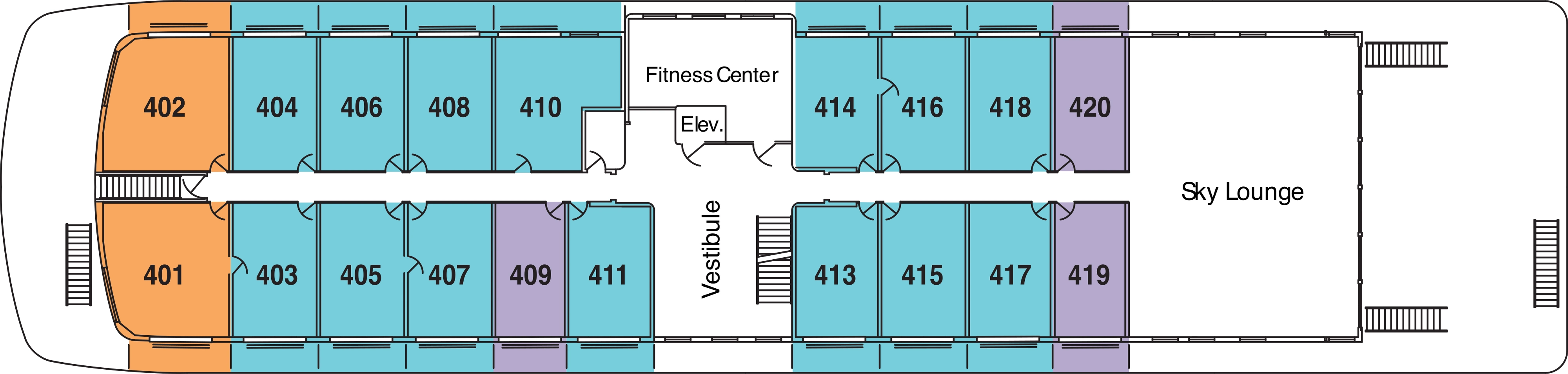 American Heritage, Deck 4: official cabin and venue layout