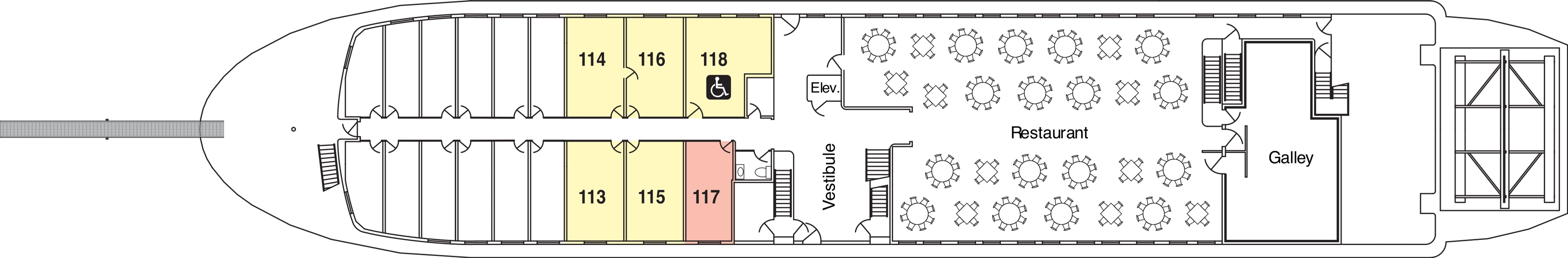 American Heritage, Deck 1: official cabin and venue layout