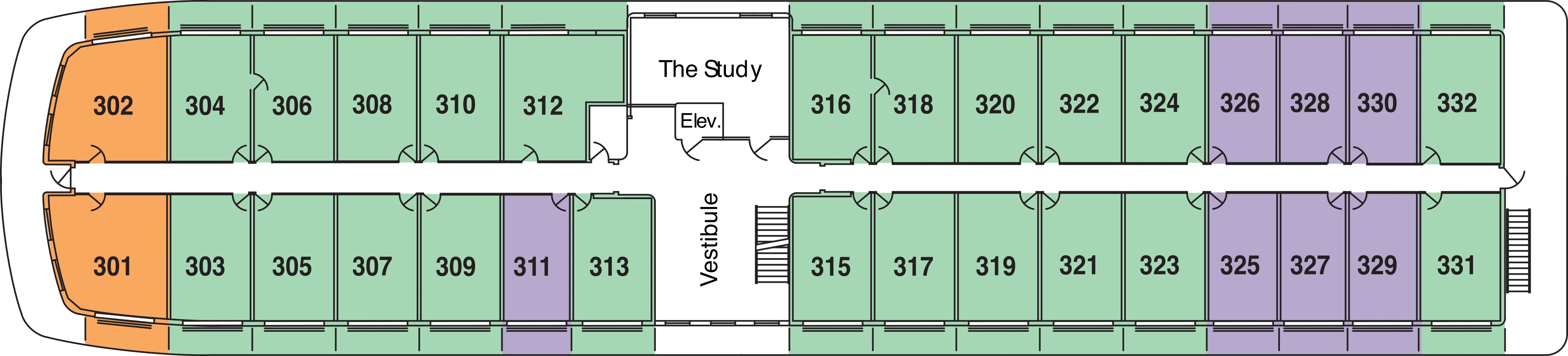 American Heritage, Deck 3: official cabin and venue layout