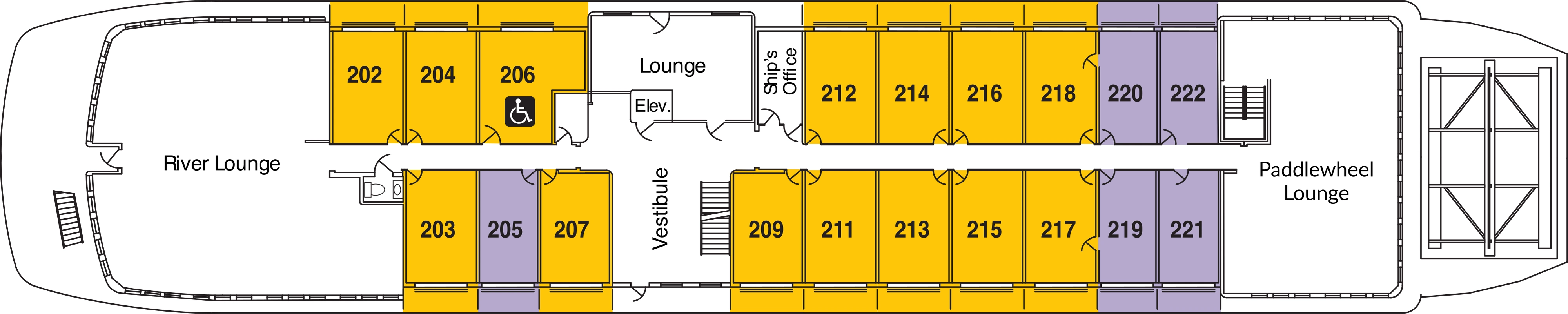 American Heritage, Deck 2: official cabin and venue layout