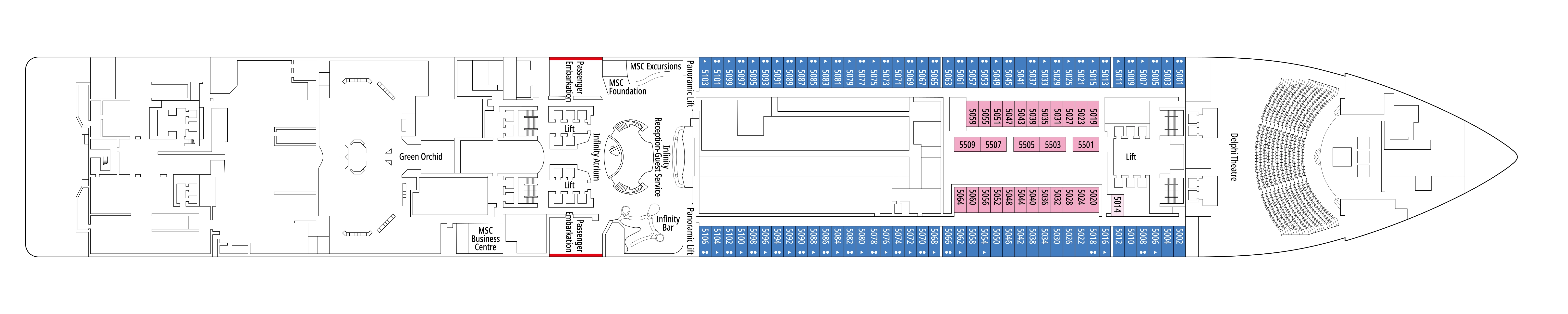 MSC Euribia, Deck 5: official cabin and venue layout