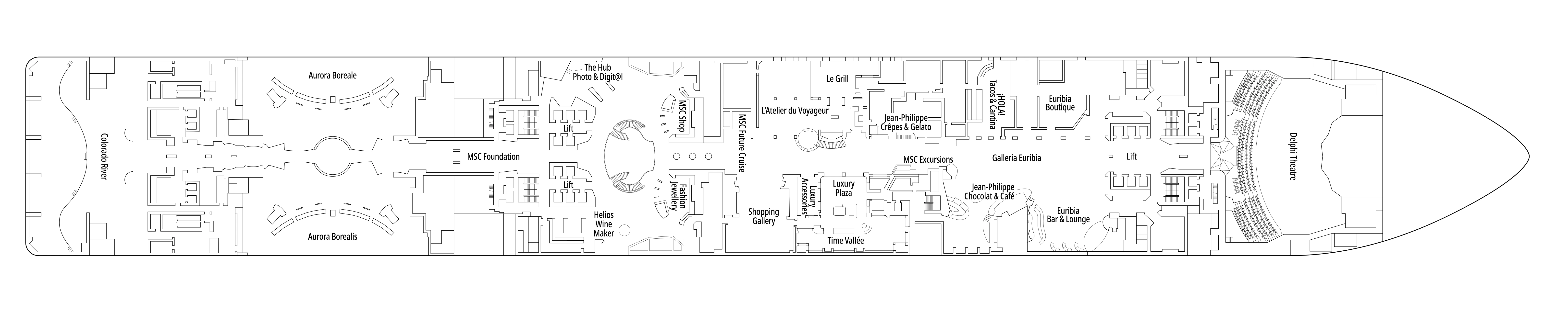 MSC Euribia, Deck 6: official cabin and venue layout