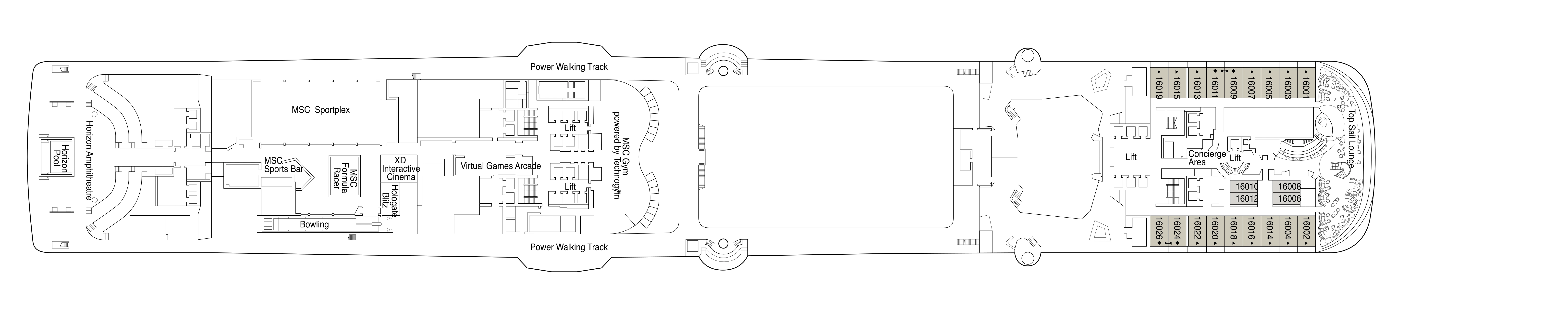 MSC Euribia, Deck 16: official cabin and venue layout
