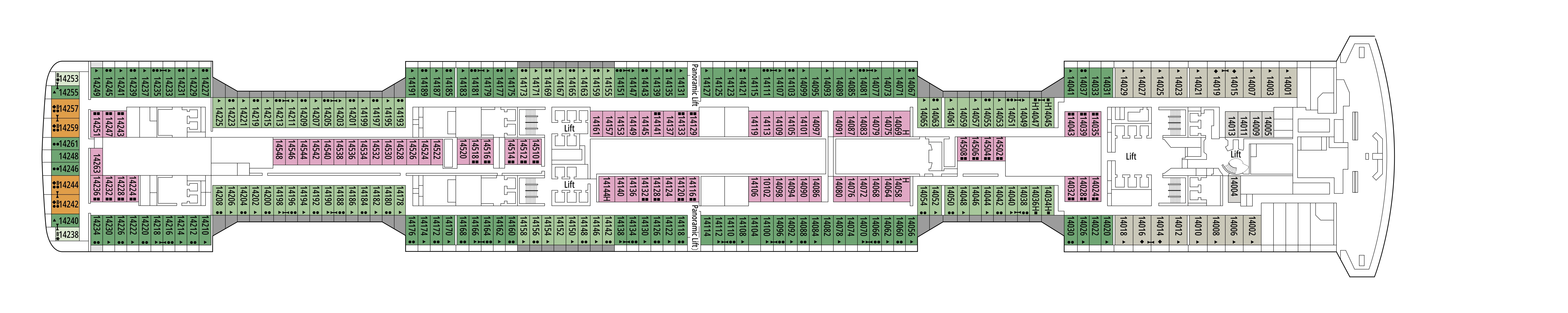MSC Euribia, Deck 14: official cabin and venue layout