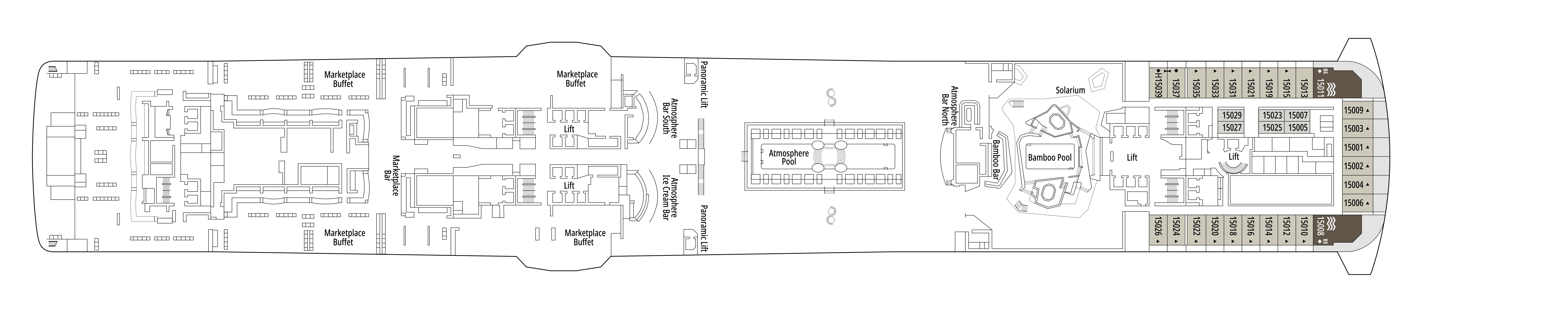 MSC Euribia, Deck 15: official cabin and venue layout