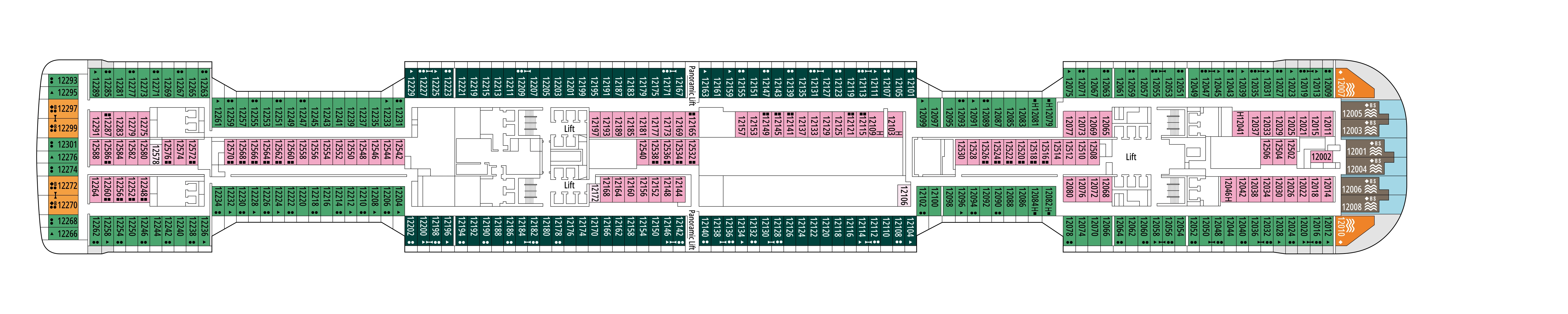 MSC Euribia, Deck 12: official cabin and venue layout