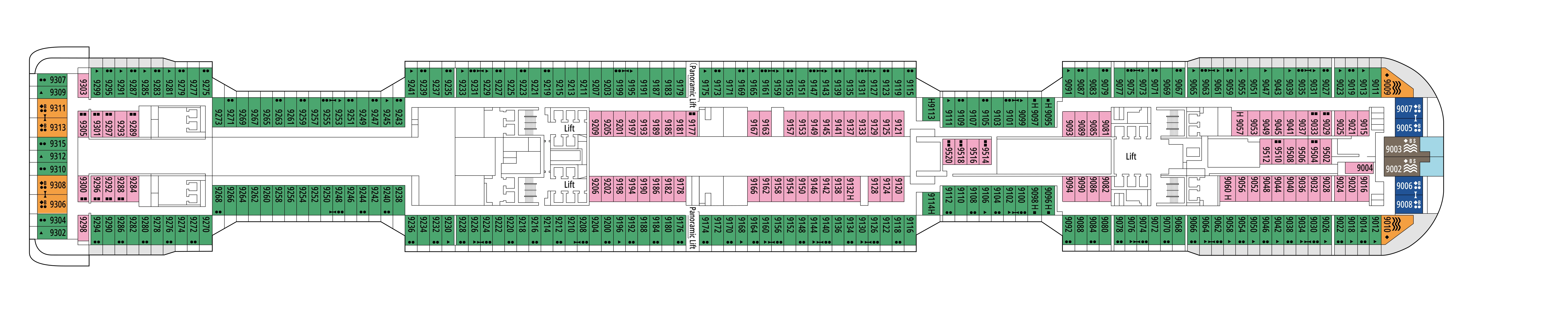 MSC Euribia, Deck 9: official cabin and venue layout