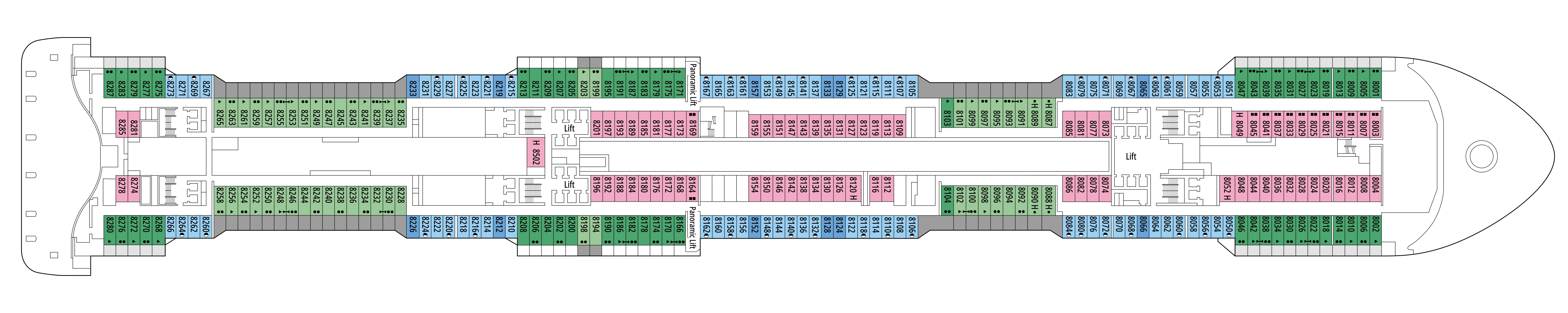 MSC Euribia, Deck 8: official cabin and venue layout