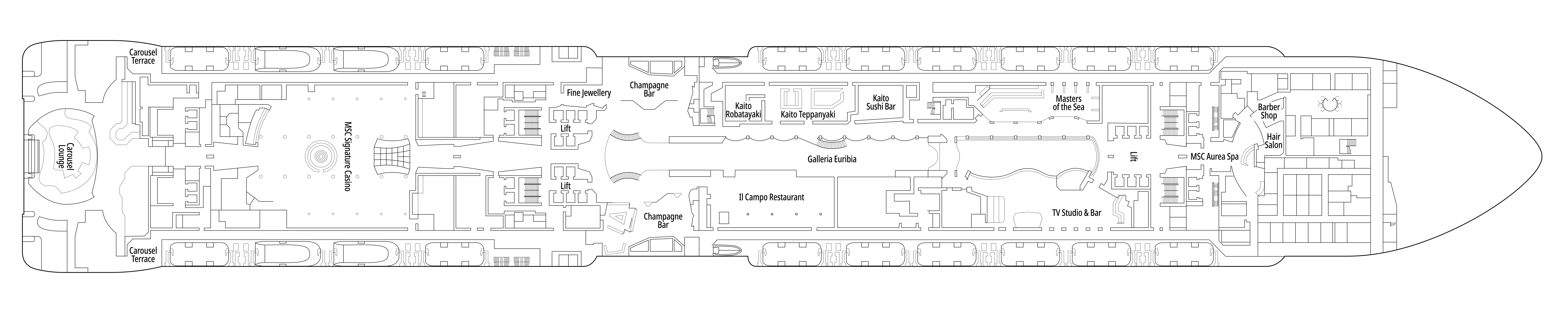 MSC Euribia, Deck 7: official cabin and venue layout