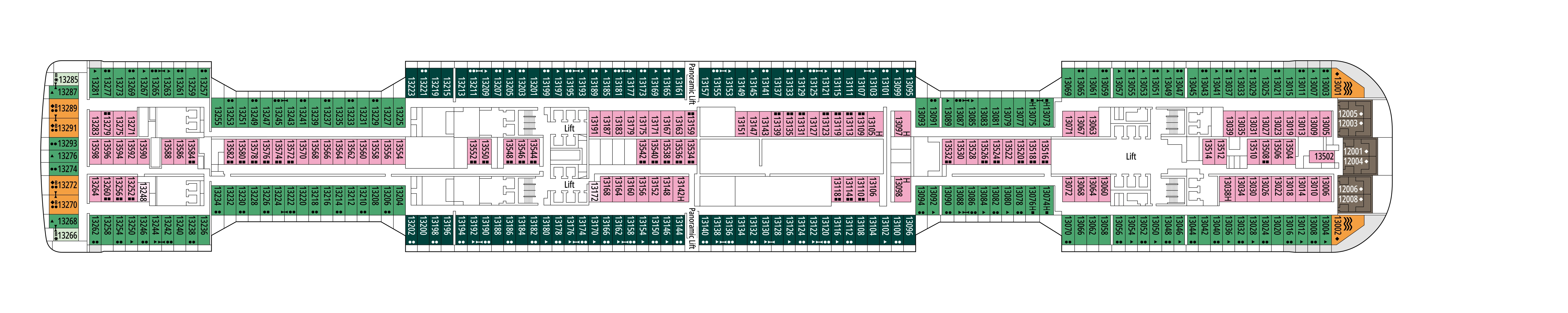 MSC Euribia, Deck 13: official cabin and venue layout