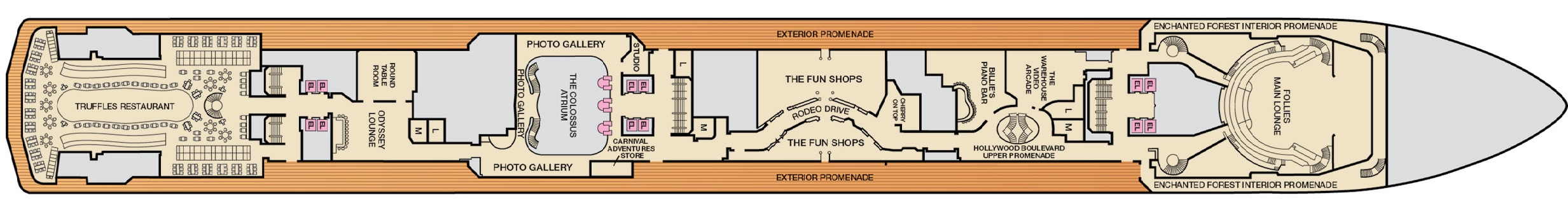 Carnival Legend, Deck 3: official cabin and venue layout