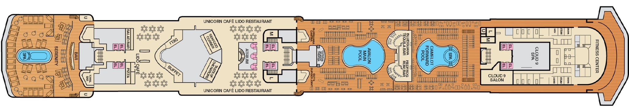 Carnival Legend, Deck 9: official cabin and venue layout
