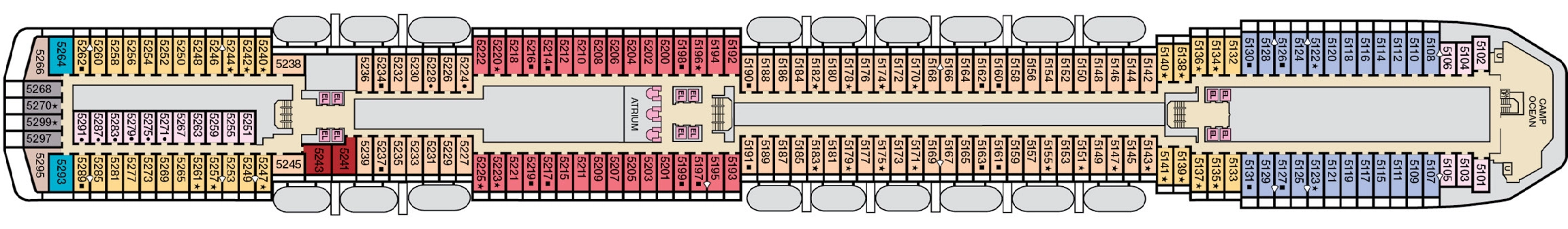 Carnival Legend, Deck 5: official cabin and venue layout