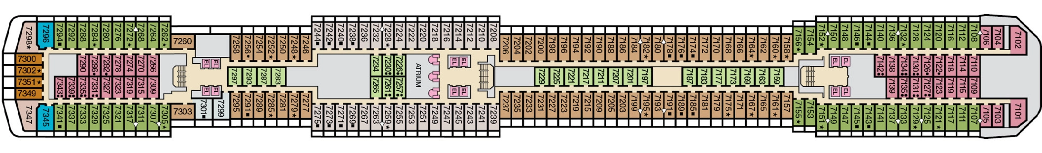 Carnival Legend, Deck 7: official cabin and venue layout