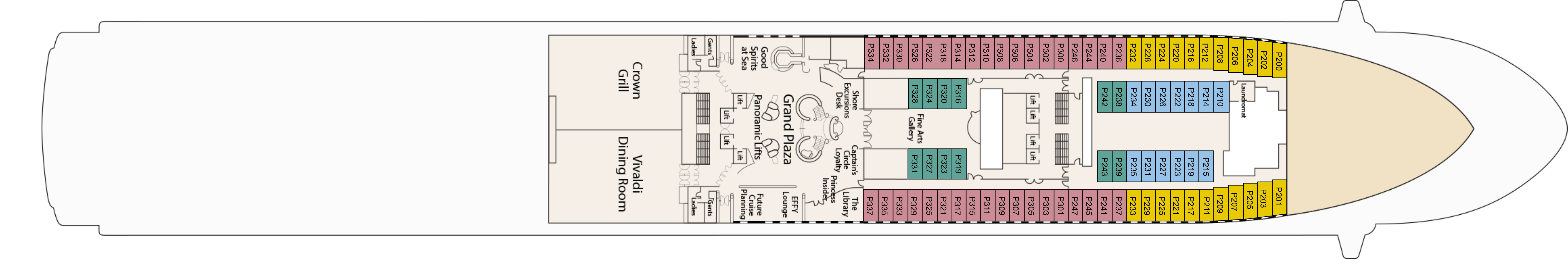 Diamond Princess, Deck 5: official cabin and venue layout