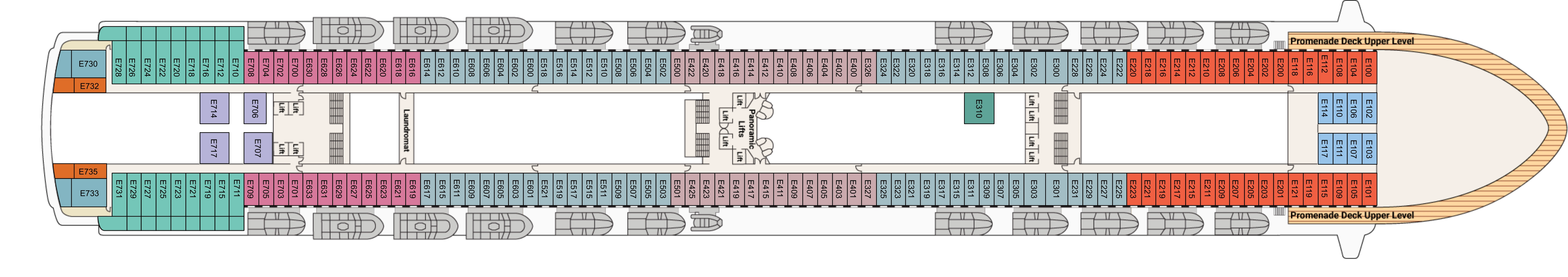 Diamond Princess, Deck 8: official cabin and venue layout