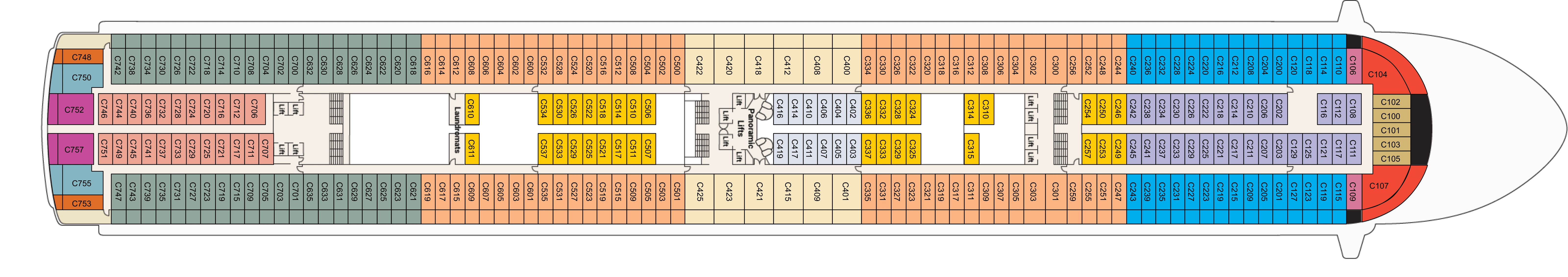 Diamond Princess, Deck 10: official cabin and venue layout