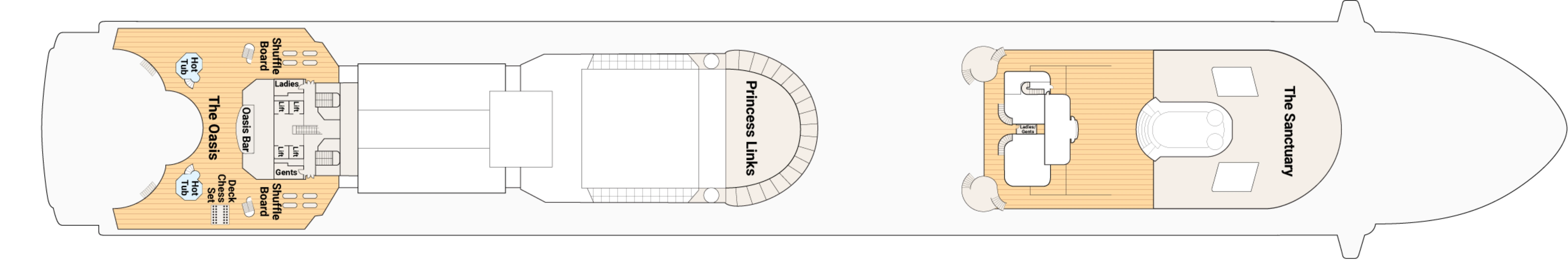 Diamond Princess, Deck 16: official cabin and venue layout