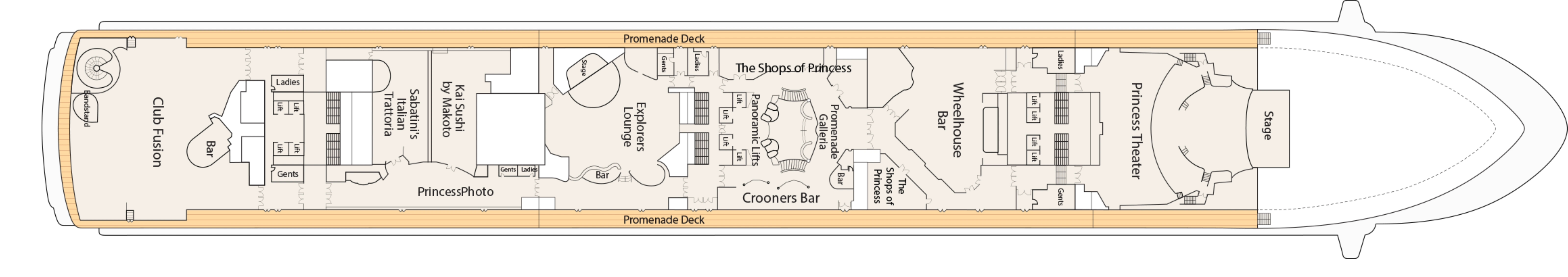 Diamond Princess, Deck 7: official cabin and venue layout