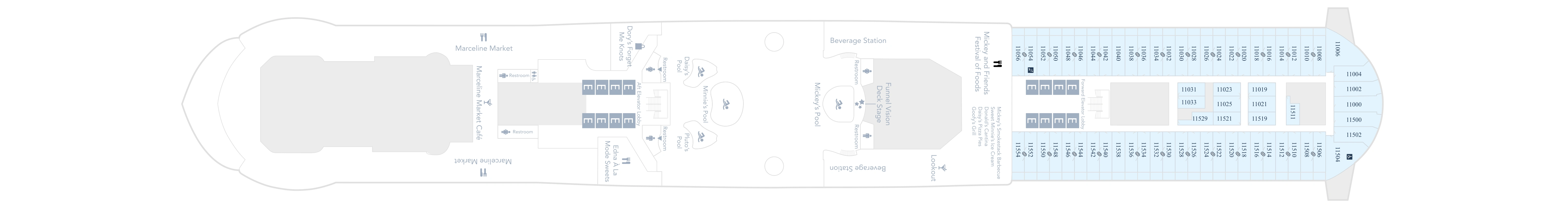 Disney Destiny, Deck 11: official cabin and venue layout