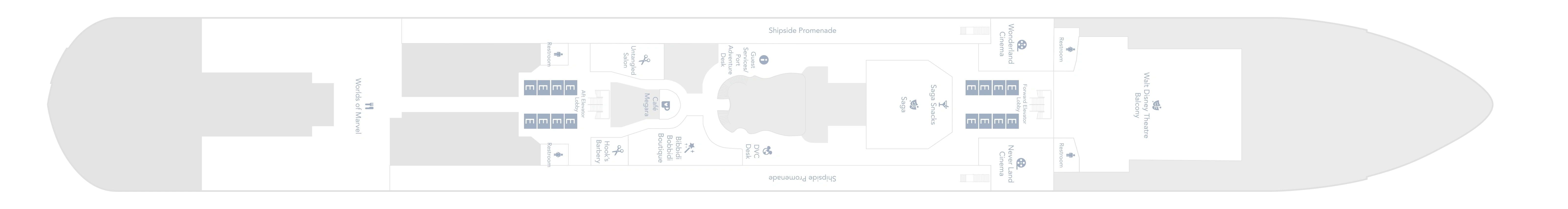 Disney Destiny, Deck 4: official cabin and venue layout