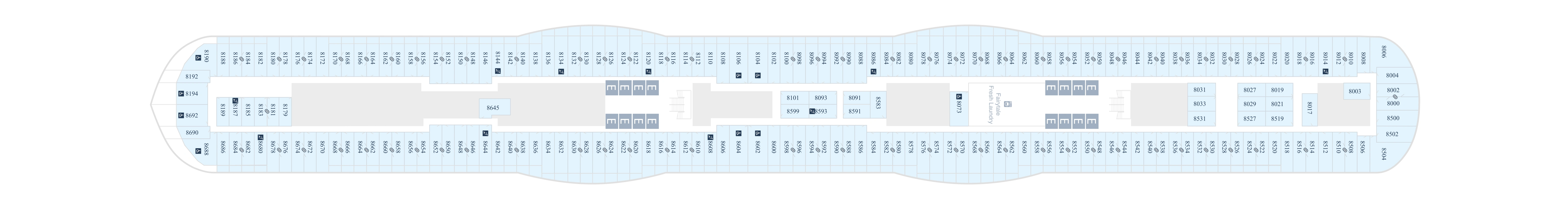 Disney Destiny, Deck 8: official cabin and venue layout