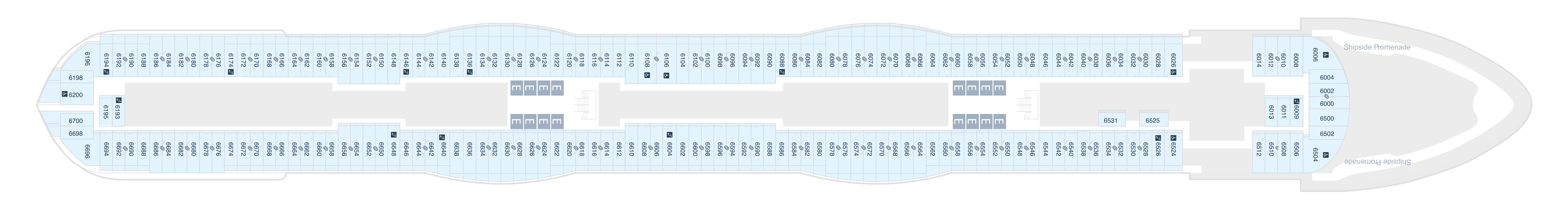Disney Destiny, Deck 6: official cabin and venue layout